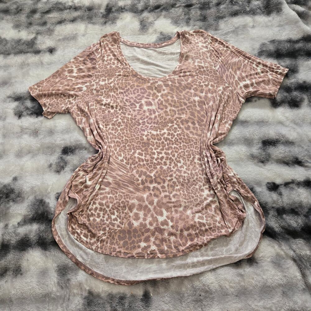 Maurices Blush Pink Tan Cheetah Print Short Sleeve Top 2XL NWOT Soft Stretch